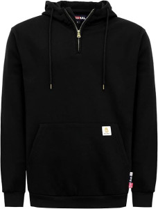 BOCOMAL FR Hoodies 1/4 Zipper Pullover 10.5oz Cotton Fleece Fire Resistant Hooded Sweatshirts-NFPA2112 CAT2