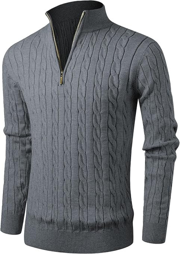 Aimeilgot Mens Quarter Zip Sweaters Turtleneck Knit Long Sleeve Twisted Pattern Casual Slim Fit Pullover Sweater